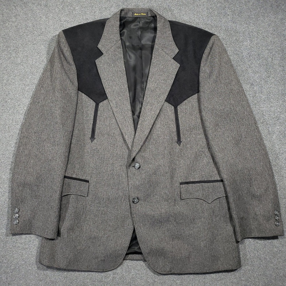 Circle‎ S Western Blazer Mens 46R Grey Black Faux Suede Yoke Cowboy Sport Coat